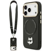 Karl Lagerfeld Big Strap Choupette Metal Logo MagSafe dėklas iPhone 17 Pro Max - Juodas