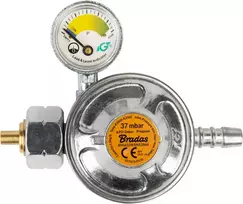 Bradas dujų reduktorius su apsauginiu vožtuvu ir manometru 37mbar 1,5kg/h