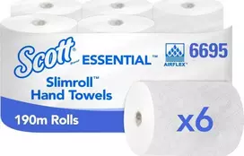 Kimberly-Clark Scott Slimroll - Valcuoti popieriniai rankšluosčiai, balti, 6 rulonai - 190 m