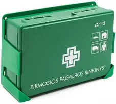 Pirmosios pagalbos rinkinys plastikiniame dėkle su laikikliu įmonėms (atnaujinta sudėtis)