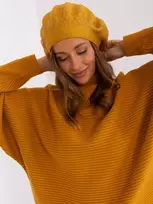 Kepurė Wool Fashion Italia Geltona moteriška žieminė beretė: Dydis - Universalus