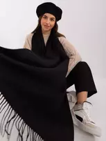 Wool Fashion Italia Juodas moteriškas klasikinis šalikas: Dydis - Universalus