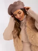 Kepurė Wool Fashion Italia Klasikinė ruda moteriška beretė: Dydis - Universalus