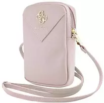 Guess PU Grained 4G Metal Logo piniginė-dėklas telefonui su užtrauktuku, rožinės spalvos