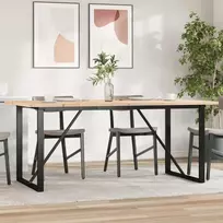 Valgomojo stalas, 180x90x75,5cm, pušis ir ketus, O formos rėmas
