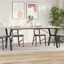 Valgomojo stalas, 200x100x75cm, pušis ir plieno, Y formos rėmas