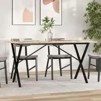Valgomojo stalas, 140x80x75cm, pušis ir plieno, X formos rėmas