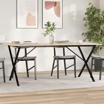 Valgomojo stalas, 180x90x75cm, pušis ir plieno, X formos rėmas