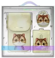 Nimmy Rinkinys 3in1 dėklas telefonui + krepšys + daiktų ieškikliui dėklas telefonui haki spalvos Big Eyed Pet 2.0 Cat