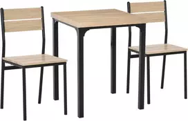 HOMCOM 3 dalių valgomojo komplektas Sėdimųjų vietų grupė su mediniu stalu, MDF + metalas, natūralaus medžio faktūra + juoda, 1 stalas + 2 kėdės