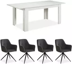 Homestyle4U Valgomojo stalas ir kėdžių komplektas, 160.5x90.5x76.5 cm, balta, pilka, juoda