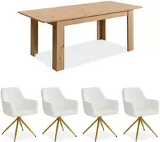 Homestyle4U Valgomojo stalas ir kėdžių komplektas, 200.5x90.5x76.5 cm, smėlio ir ruda
