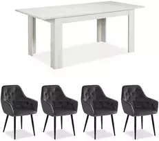 Homestyle4U Valgomojo stalas ir kėdžių komplektas, 200.5x90.5x76.5 cm, balta, pilka, juoda
