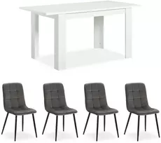 Homestyle4U Valgomojo stalas ir kėdžių komplektas, 120x80x75 cm, balta, pilka