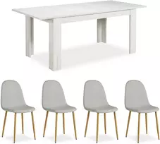 Homestyle4U Valgomojo stalas su kėdėmis, 160.5x90.5x76.5 cm, balta, pilka