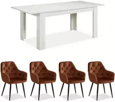 Homestyle4U Valgomojo stalas su kėdėmis, 160.5x90.5x76.5 cm, balta ir ruda