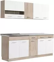 Homestyle4U Virtuvės spintelių komplektas, 200x60x206.5 cm, balta, ruda