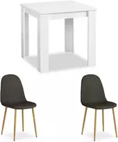 Homestyle4U Valgomojo stalas su kėdėmis, 80x80x75 cm, balta ir pilka