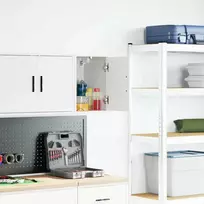 sieninė garažo spinta, balta inžinierinė mediena