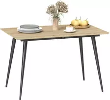 HOMCOM Išskleidžiamas valgomojo stalas 120/160 x 75 cm Virtuvės stalas 6-8 asmenims, modernus valgomojo stalas su plieninėmis kojomis, natūralios spalvos