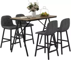 HOMCOM Baro stalas su baro kėdėmis, 5 dalių valgomojo rinkinys, virtuvės stalas, bistro stalas su 4 kėdėmis, baro stalo rinkinys virtuvei, svetainei, plienas, tamsiai pilka, 120 x 60 x 91 cm