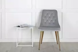 Venture Design Valgomasis kėdė, aksominis prabangus modelis, 66x50x88.5 cm, pilka