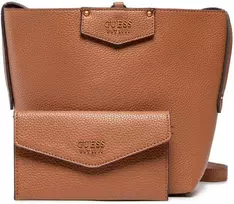 Guess, Brenton, Ecological leather, Textile Bag, Rigid structure, Caramel, 6432, For Women, 22 x 18 x 9 cm