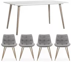 Homestyle4U Valgomojo stalo komplektas, išskleidžiamas valgomojo stalas su 4 aptrauktomis kėdėmis, 160x90x75 cm, balta, pilka