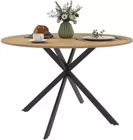 HOMCOM apvalus valgomojo stalas 4 asmenims, Ø120 cm, virtuvinis stalas pramoniniu stiliumi su plieninėmis kojomis, skirtas valgomajam, virtuvei, namų biurui, ąžuolas