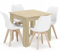 Leobert 80x80 kvadratinio stalo komplektas, sonoma ąžuolas, + 4 MARK baltos kėdės