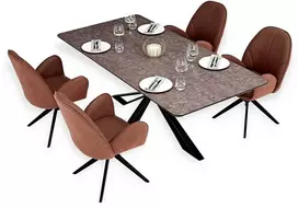Homestyle4U Valgomojo stalas ir kėdžių komplektas, 200x100x76 cm, ruda, juoda