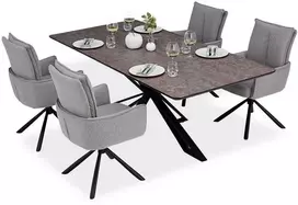 Homestyle4U Valgomojo stalas su kėdėmis, 200x100x76 cm, ruda, juoda, pilka
