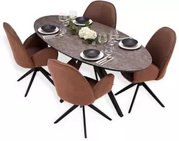 Homestyle4U Valgomojo stalas su kėdėmis, 200x95x76 cm, ruda, juoda