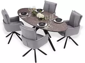 Homestyle4U Valgomojo stalas ir kėdžių komplektas, 200x95x76 cm, ruda, juoda, pilka