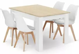 Lauko baldų komplektas Leobert Stačiakampis stalo ir 4 kėdžių komplektas, Sonoma ąžuolo ir baltos spalvos, 120 × 80 cm