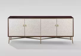 Komoda su durelėmis, Stilig, 180 cm, riešutmedžio spalvos, auksinė