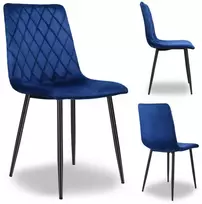 Aksominė kėdė DEXTER tamsiai mėlyna, minkštu audiniu, metalinėmis kojomis, valgomojo, virtuvės, svetainės