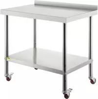 Nerūdijančio plieno paruošimo stalas virtuvei restoranui, 76,2 x 61 x 89 cm, tvirtas metalinis darbo stalas su užpakaline sienele, reguliuojama apatine lentyna ir ratukais, komercinė darbo vieta