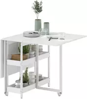 HOMCOM Sulankstomas valgomojo stalas, virtuvinis stalas 2–4 asmenims su 2 atviromis lentynomis, mobilus valgomojo stalas mažoms erdvėms, valgomasis, virtuvė 133,4 x 80 x 75 cm, baltas