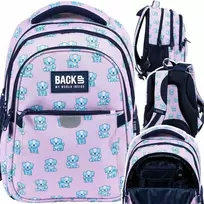 Back up Mokyklinė kuprinė su šuniukais, 39 cm, mėlyna/rožinė