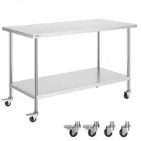 Vevor nerūdijančio plieno darbastalis 76x152 cm su ratukais