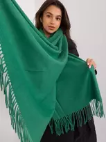 Wool Fashion Italia Žalias moteriškas šalikas su kutais: Dydis - Universalus