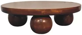 Artisan Furniture Apvalus mango medienos kavos staliukas su rutulio formos kojelėmis, kaštono atspalvio