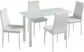 Aosom Valgomojo stalas su kėdėmis, 120x60x75 cm, balta, stiklas