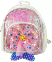 Vaikiška kuprinė su blizgučiais ir kaspinu, 20 cm, 3.8L, balta