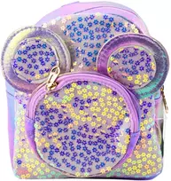 Vaikiška kuprinė su pelytės motyvu ir blizgučiais, 22 cm, 3L, violetinė