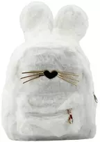 Vaikiška pliušinė kuprinė su kiškio ausytėmis, 22 cm, 3L, balta