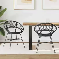 Valgomasis krėslas 2 pcs Ratanas ir Geležis Juoda