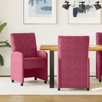 Valgomojo Kėdės su Ratukais 2 pcs Vyno raudonumo Aksomas