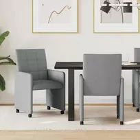 Valgomojo Kėdės su Ratukais 2 pcs Šviesiai pilka audinys